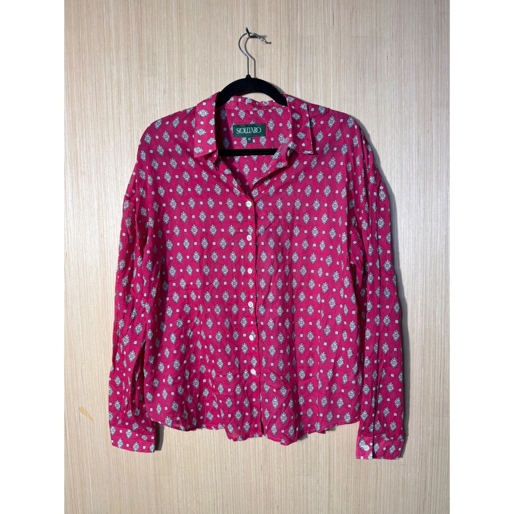 Souleiado Pink Medallion Cotton Button Down Shirt French Provencal Womens 42